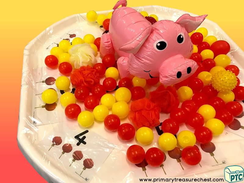 Chinese New Year - Pig Themed Numbers Multi-sensory - Plastic balls Tuff Tray Ideas and Activities
